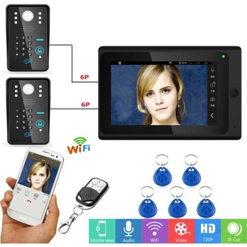 7"Wired / Wireless Wifi RFID Video Door Phone Doorbell Intercom System 2 Camera Support Remote APP unlocking,Recording,Snapshot