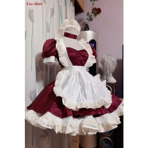 Anime Demon Slayer Tsuyuri Kanao Cosplay Costume Wine Red Cute Maid Dress Ball Activity Party Role Play Clothing Custom-Make Any