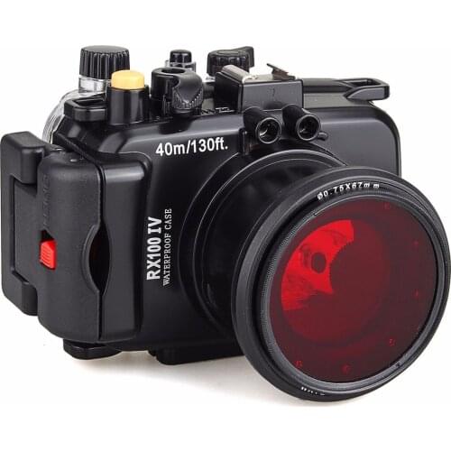 40M/130f Underwater Waterproof Camera Housing Diving Case for Sony DSC RX100 IV RX100 M4 + Red Filter 67mm