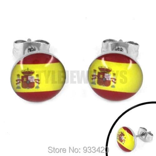 Enamel Spain Flag Earrings 2014 World Cup Brazil Stainless Steel Jewelry Motor Earring Studs SJE370091B