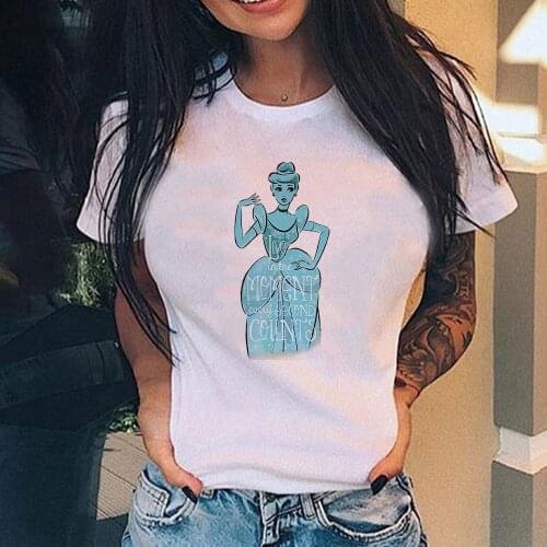 Harajuku T Shirt Women Feminina Ladies Disney Cinderella Live in the Moment Graphic T-Shirt Summer Femme Clothes