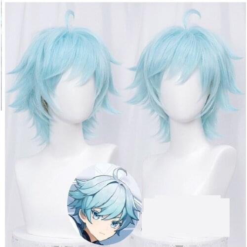 Genshin Impact CHONGYUN Wig Cosplay Short Light Blue Heat Resistant Hair Halloween Role Play Genshin Impact Wig