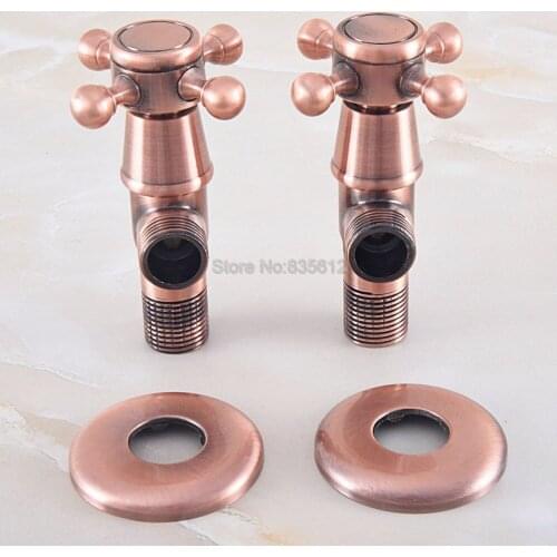 A of Pair Antique Red Copper 1/2"male x 1/2" male Bathroom Angle Stop Valve Filling Valves tav348