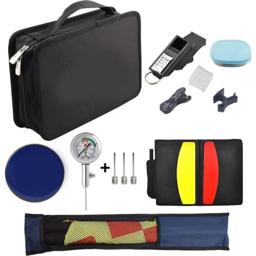 Soccer Referee Bag Kit Football Referee Cards with Whistle Red Yellow Card and Flag Barometer Judge Sports Game Coach Equipment