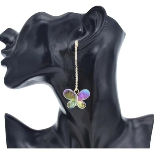 Korean Retro crystal Butterfly water round tassel drop Earrings Fashion Round Flower Brincos Long Statement water Earrings Jewel