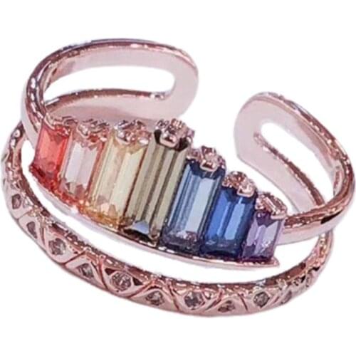 Rose Gold Crown Rainbow Rings Geometry Wedding Engagement Ring Women For Ring Party Gift Charm Rhinestone Jewelry 2020 Hot Sale
