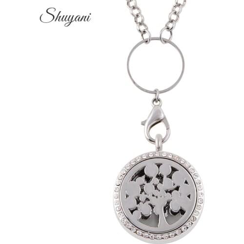 10pcs/lot 30mm Round Tree of Life Aromatherapy Essential Oils Perfume Locket Necklace Hollow Openable Memory Locket