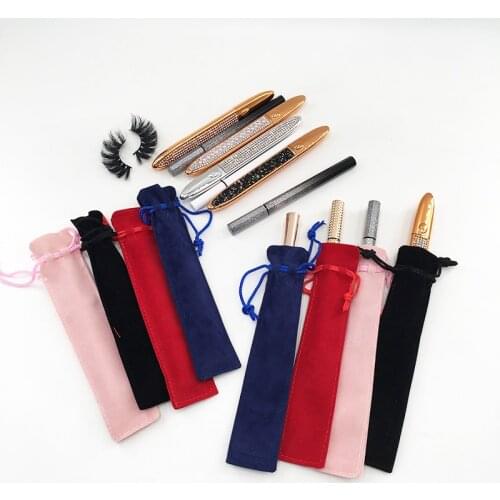Soft Papaer Custom Eyeliner Packaging Glitter Pink Adhesive Eye Liner Black Blue Cloth Bags Empty