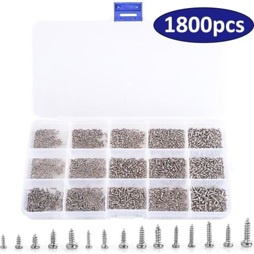 1800pcs/set Tapping Screw Set Carbon Steel Cross recessed pan head Glasses Phone laptop Micro screws M1 M1.2 M1.4 M1.5 M1.7