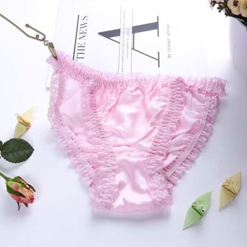 New Ladies Womens Lace Trim Mulberry Silk Satin Panties Lingerie Soft Sexy Fashion Underwear Briefs High Quality