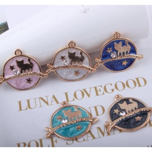 Alloy Enamel Star Cat Kitten Charms Gold Tree Metal Dangle Earrings Pendants Patterns Personality Jewelry Findings Accessories