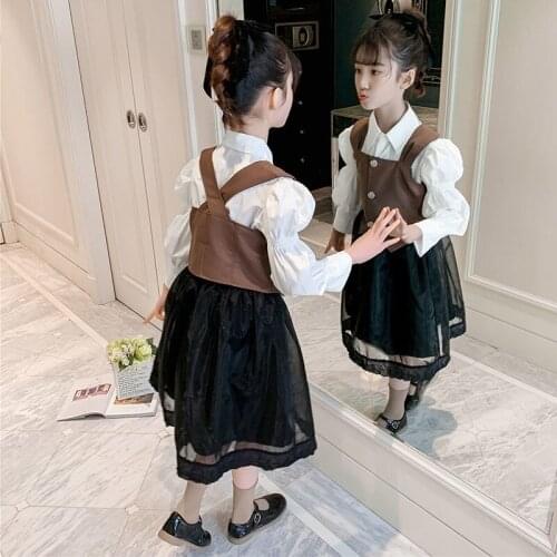 Girls Clothes 10 12 Year Boutique Kids Clothing Long Sleeve White Blouse Vest Tutu Skirt Children Sets 2021 New Top Quality