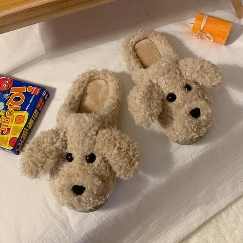 OLOMLB Women Girl Teddy Dog Shape Warm Plush Slippers No Slip Indoor Shoes Valentine Gift Winter Flip flops Furry Plus Size 2020