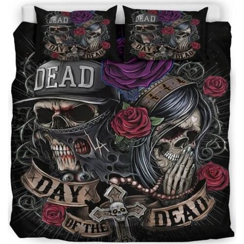 Drop Shipping 3D Skull Bedding Set Bed Sugar skull Duvet cover with Pillowcase Bedling Wedding Anniversary Gift Multicolour