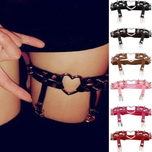 Sexy Girl Garter Belt 2018 Rivets Harajuku Women Punk Love Leg Thigh Harness Heart Garter Adjustable Size for women pu leather