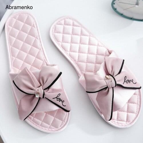 Women Silk Slippers Flat Heel Platform Slides Cute Casual Peep Toe Butterfly Knot Female Ladies Indoor Shoes Zapatos De Mujer