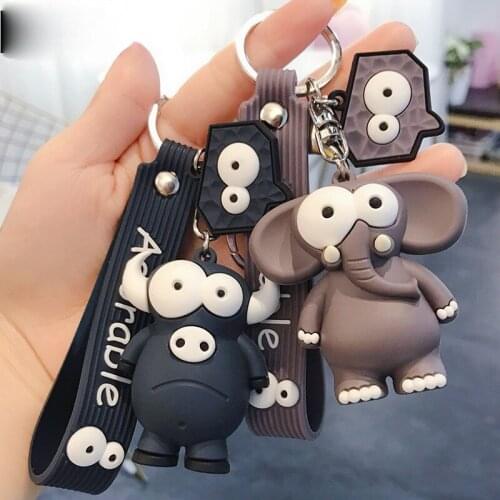 Ugly Cute Eye-catching Elephant Keychain Cute Cartoon Anime Eye-catching Cow Car PendantMen and Women Couple Fashion Bag Pendant