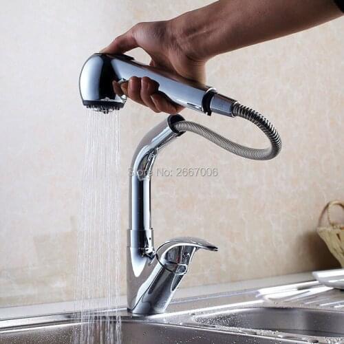Gizero Chrome Faucet Kitchen Pull Out Mixer Copper Brass Sink Taps Hot and Cold water crane ZR643