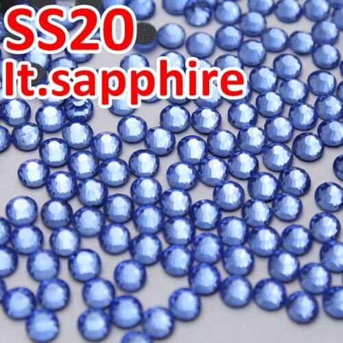 SS20 4.6-4.8mm,1440pcs/Bag, Good Glass HotFix FlatBack Rhinestones, Lt.Sapphire Hot Fix iron-on Strass crystal stones gliters