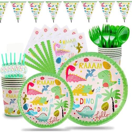 47pcs/lot Dinosaur party Theme Dinner set for 6 people Tableware for anniversaire dinosaure birthday party decorations kids