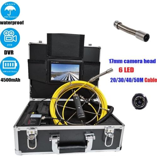 20/30/40/50M Sewer Pipe Inspection Video Camera, 8GB Card DVR 17mm Waterproof Underground Pipeline Drain Industrial Endoscope