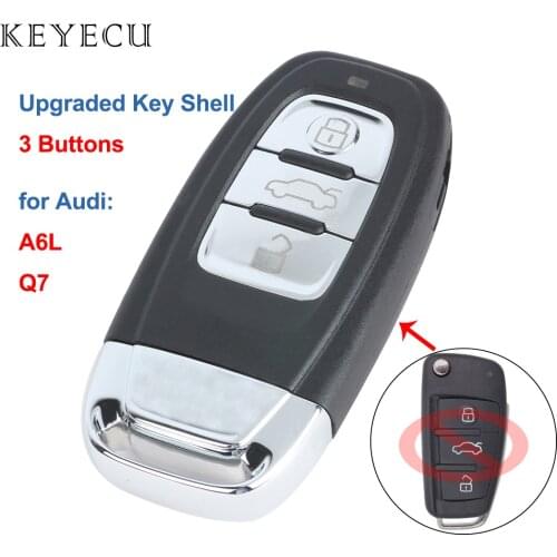 Keyecu Replacement Upgraded Smart Remote Key Shell Case Cover 3 Buttons for Audi A6L Q7 & Keyless-go Flip Model