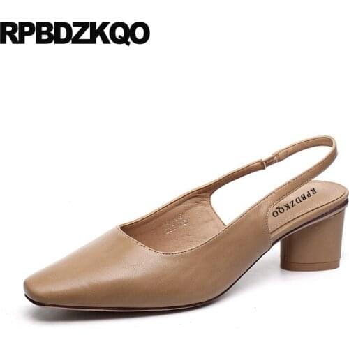 Size 4 34 2019 women pumps sandals block high heels slingback european square toe shoes ladies thick vintage footwear chunky