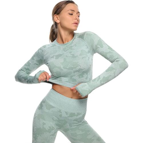 2PCS Seamless Women Yoga Set Workout Sportswear Gym Clothing Fitness Long Sleeve Crop Top High Waist Leggings Sports Suits