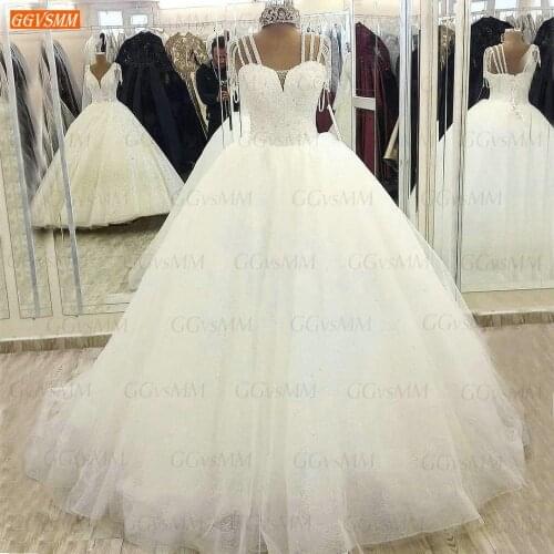 Sparkly Crystal Wedding Gowns White Real Photos Beading vestido de novia 2021 Lace Up Bride Dresses Customized robe de mariée