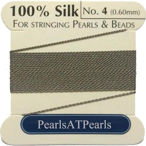 2M Long 0.6mm in Diameter Gray 100% Natural Silk Beading Cord with Needle Attached