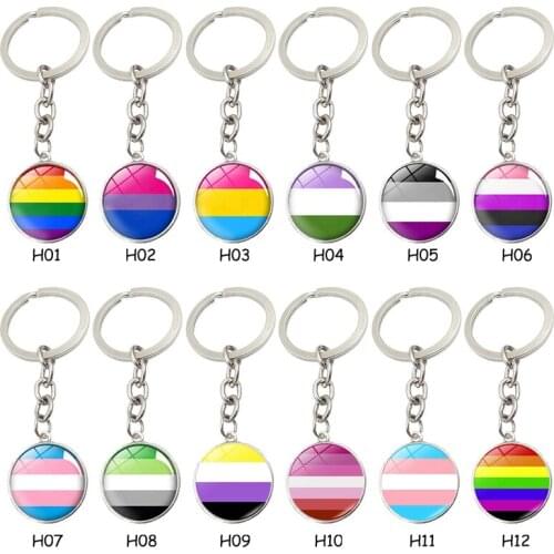 2021 HOT SALE Gay Pride Rainbow Flag Alloy Keychain Lesbian LGBT Pride Bright Color Glass Dome Key Chain High Quality Gay Gift