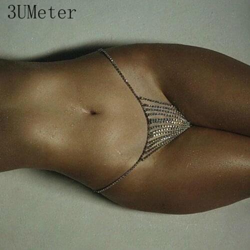 3UMeter Newest Body Chain Jewelry Simple Waist Round Cute Sexy Bikini Rhinestone Underwear Belly Chain Crystal Thong For Women