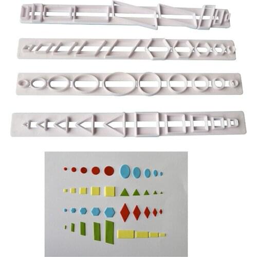 4PCS/Set Geometry Shape Plastic Embosser Baking Mold Biscuits Cake Cookies Kitchen Printing Die Fondant Cake Decor Tools