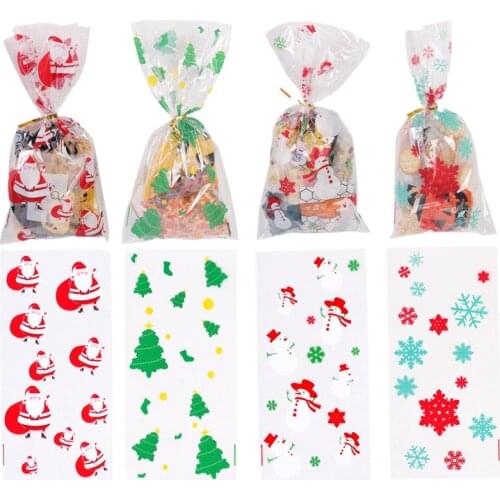 50Pcs Xmas Self-adhesive Cookie Packing Plastic Bags Christmas Cellophane Party Bags Treat Candy Bag Festival Party Favor Gift