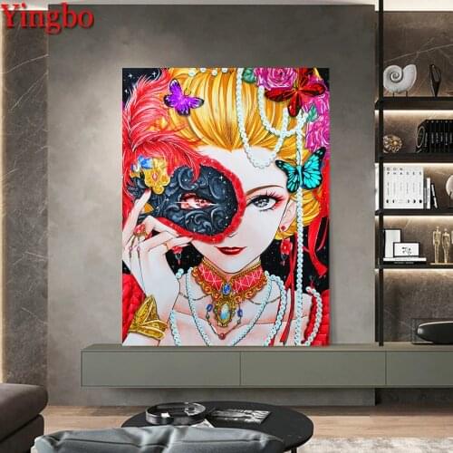 5D DIY diamond painting full rhinestone Masked woman embroidery painting cross stitch hobbies and crafts mosaic home decoration