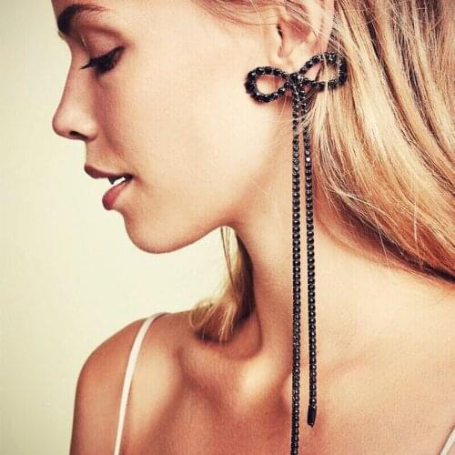 ARLIE Oversize Bowknot Long Tassel Crystal Drop Earring for Women Fashion Bijoux Rhinestone Dangle Earrings Statement Earrings