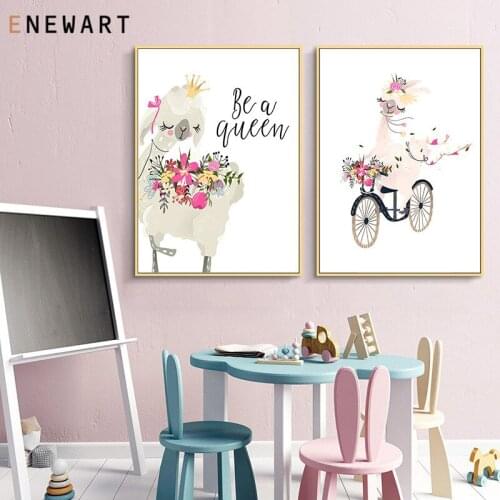 Nursery Wall Art Alpaca Canvas Poster Kawaii Cartoon Llama Print Painting Decoration Picture Nordic Baby Girl Bedroom Decoration