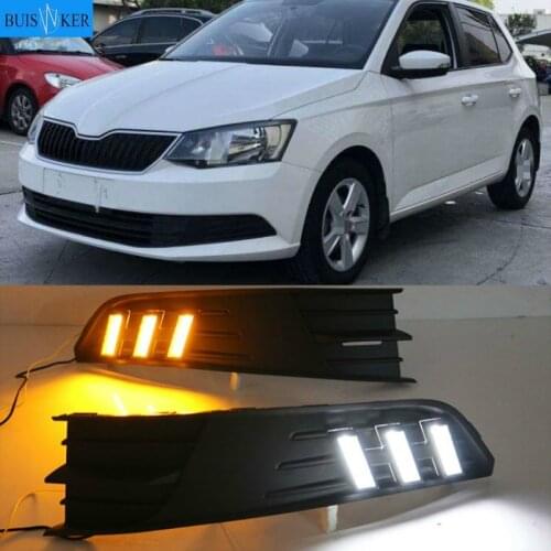 For Skoda Fabia 2015-2017,Super Brightness Waterproof ABS Car DRL 12V LED Daytime Running Light With Fog Lamp Cover