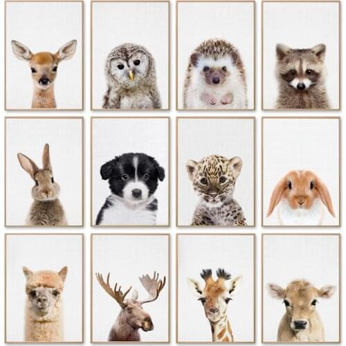 Kawaii Baby Animal Deer Rabbit Giraffe Canvas Poster Nursery Wall Art Prints Painting Nordic Kids Bedroom Decor Pictures