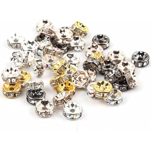 50pcs 4 6 8 10mm Mixed Rhinestone Rondelle Crystal Round Loose Spacer Beads for Jewelry Making DIY Bracelet Necklace Accessories