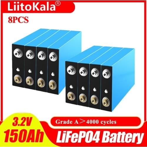 8pcs LiitoKala 3.2V 150Ah LiFePO4 battery can form 12V 24V battery Lithium-iron phospha Can make Boat battery car battery