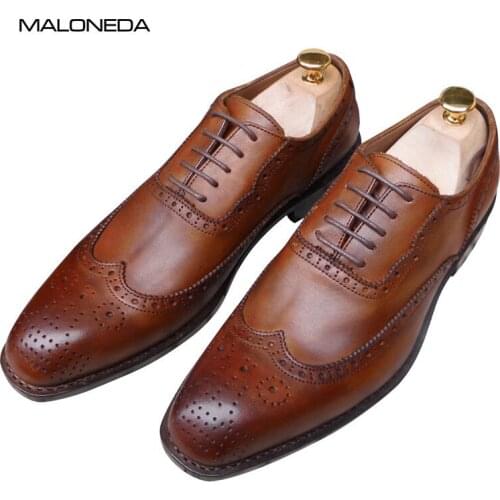 MALONEDA Bespoke Mens Brogue Oxfords Formal Leather Shoes Handmade With Goodyear Welted Genuine Leather Dress Wedding Shoes