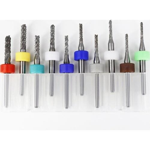 VACK 10pcs Endmill 0.5-3.175mm Carbide PCB Milling Cutter Set 3.175mm Shank PCB Machine Engraving Bit End Mill engraving bit