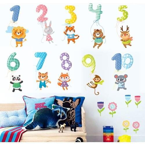 Number Animal Wall Stickers Cartoon Animal Wall Decals Diy Waterproof Pvc Wall Sticker Kids Room Living Room Bedroom Decor