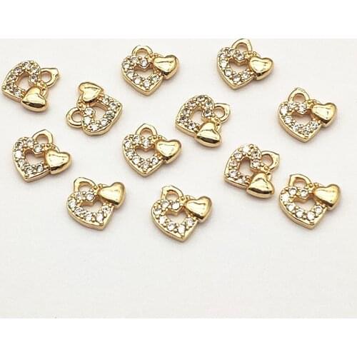 New Arrival! 10mm 100pcs Copper/Cubic Zirconia Heart Charm for Handmade Necklace/Earring DIY Parts,Jewelry Accessories Findings