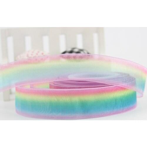 Wholesale stripe Rainbow 16/25/38mm Gradient organza ribbon Bow Wedding Decoration Lace Crafts gift wrapping decoration