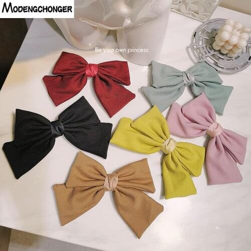 Autumn Winter Knitted Big Barrette Bow Hairpin Fabric Horizontal Hairclip For Woman Girl Solid Color Headwear Hair Accessories