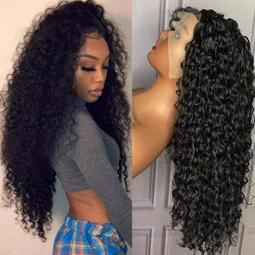 Heat Resistant Hair Black Color Synthetic Lace Front Wig For Black Women Middle Part Hand Tied Long Silky Straight Lace Wig