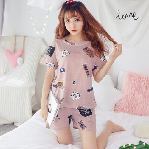 New Fashion Pyjamas Women Short Sleeves Ladies Pajama Sets Shorts Cute Cartoon Print Japanese Simple Sleepwear Homewear Pijamas
