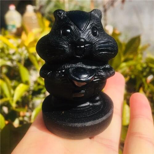 Natural Obsidian Quartz squirrel Hand Carved Crystal Polished Quartz Healing Stones Gemstones For Home